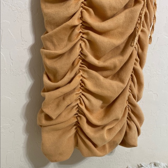 Free People FP Katya Thermal mini dress Ruched MustardYellow medium NWT - Picture 6 of 15